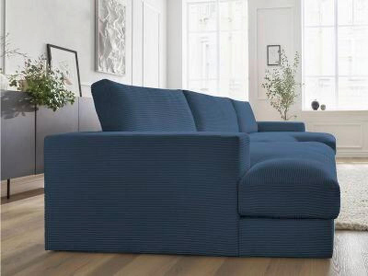 WOHNLANDSCHAFT LEONARD Dunkelblau Cord  - Schwarz/Dunkelblau, MODERN, Kunststoff/Textil (159/404/159cm)