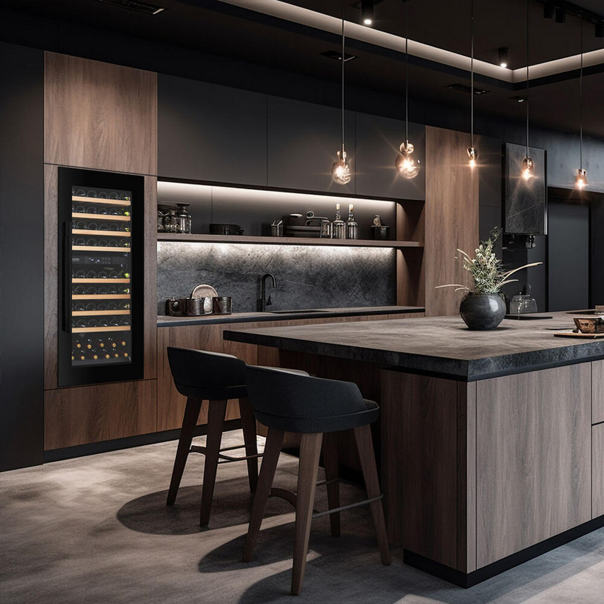 WEINKÜHLSCHRANK DXJ-65.154DB  - Schwarz, Basics, Glas/Holz (59,5/127,1/57,1cm)