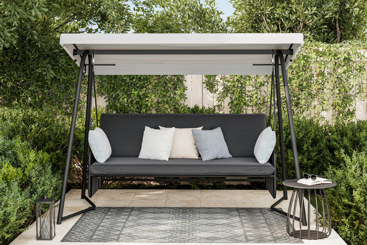 HOLLYWOODSCHAUKEL 248/186/137.5 cm  - Dunkelgrau/Schwarz, MODERN, Textil/Metall (248/186/137.5cm) - Ambia Garden