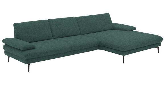 ECKSOFA in Velours Blau, Grün 310/180 cm - Blau/Schwarz, Design, Textil/Metall (310/180cm) - Dieter Knoll