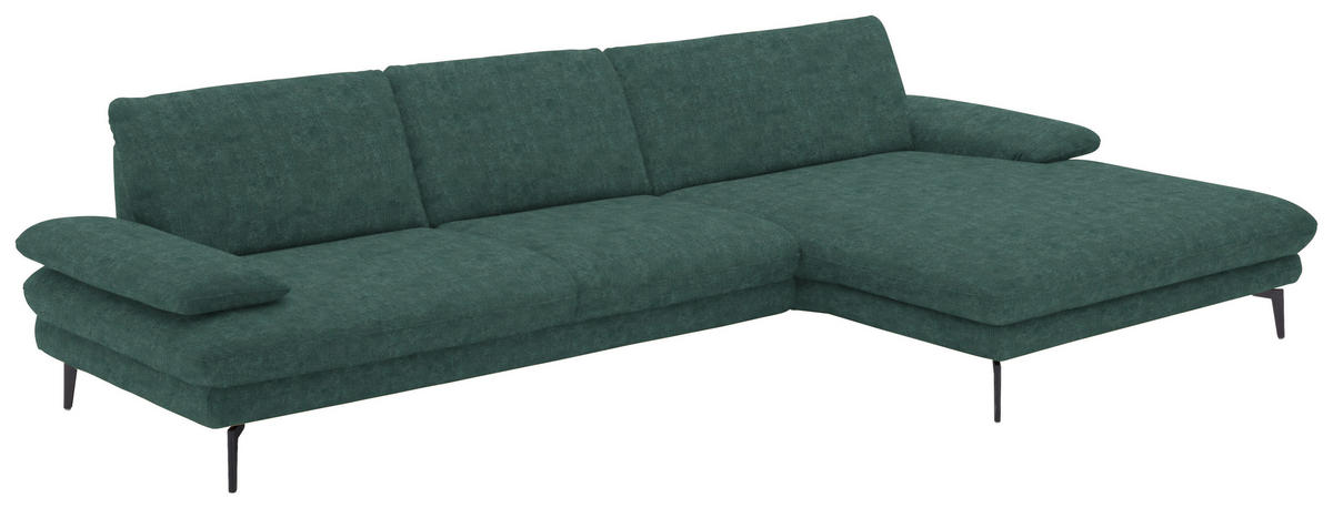 ECKSOFA in Velours Blau, Grün  310/180 cm  - Blau/Schwarz, Design, Textil/Metall (310/180cm) - Dieter Knoll