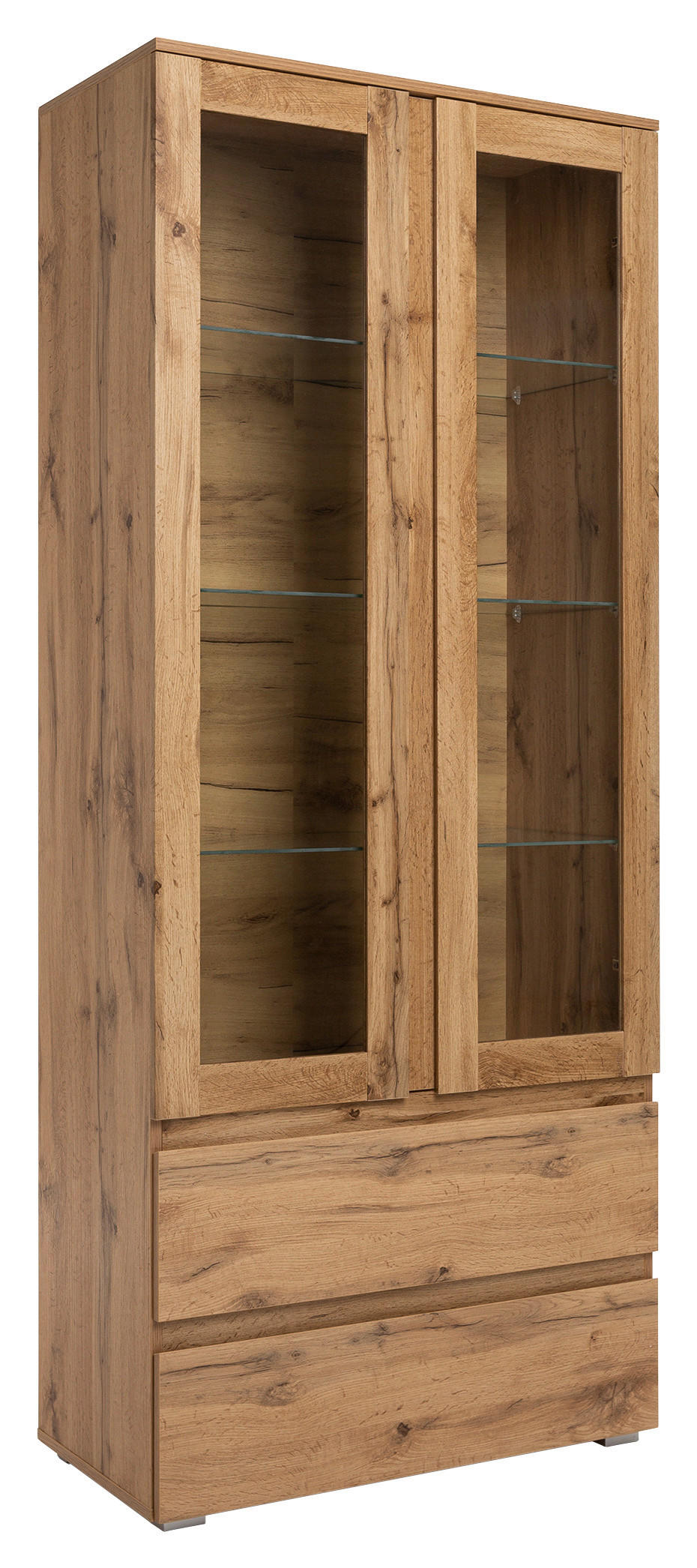 VITRINE  in Eichefarben  - Eichefarben/Silberfarben, KONVENTIONELL, Glas/Holzwerkstoff (80/191/40cm) - MID.YOU