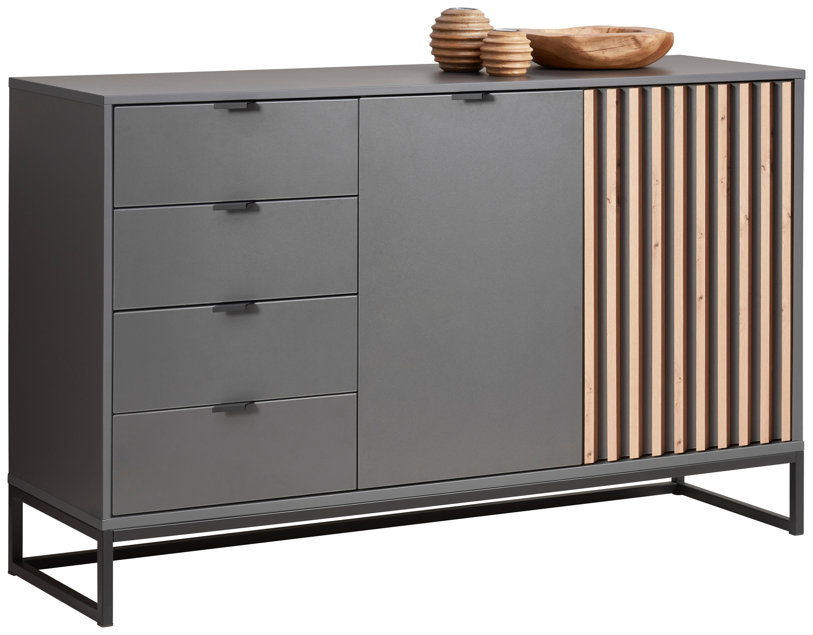 SIDEBOARD  in 141,4/85,4/40 cm  - Schwarz/Graphitfarben, MODERN, Holzwerkstoff/Metall (141,4/85,4/40cm) - Voleo