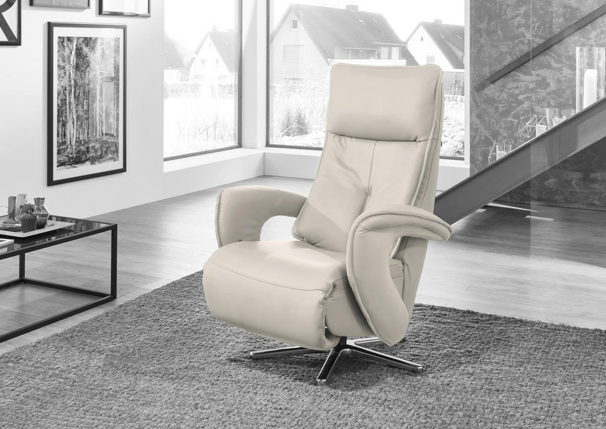 RELAXSESSEL in Leder Creme  - Edelstahlfarben/Creme, Design, Leder/Metall (77/110/87cm) - Valdera