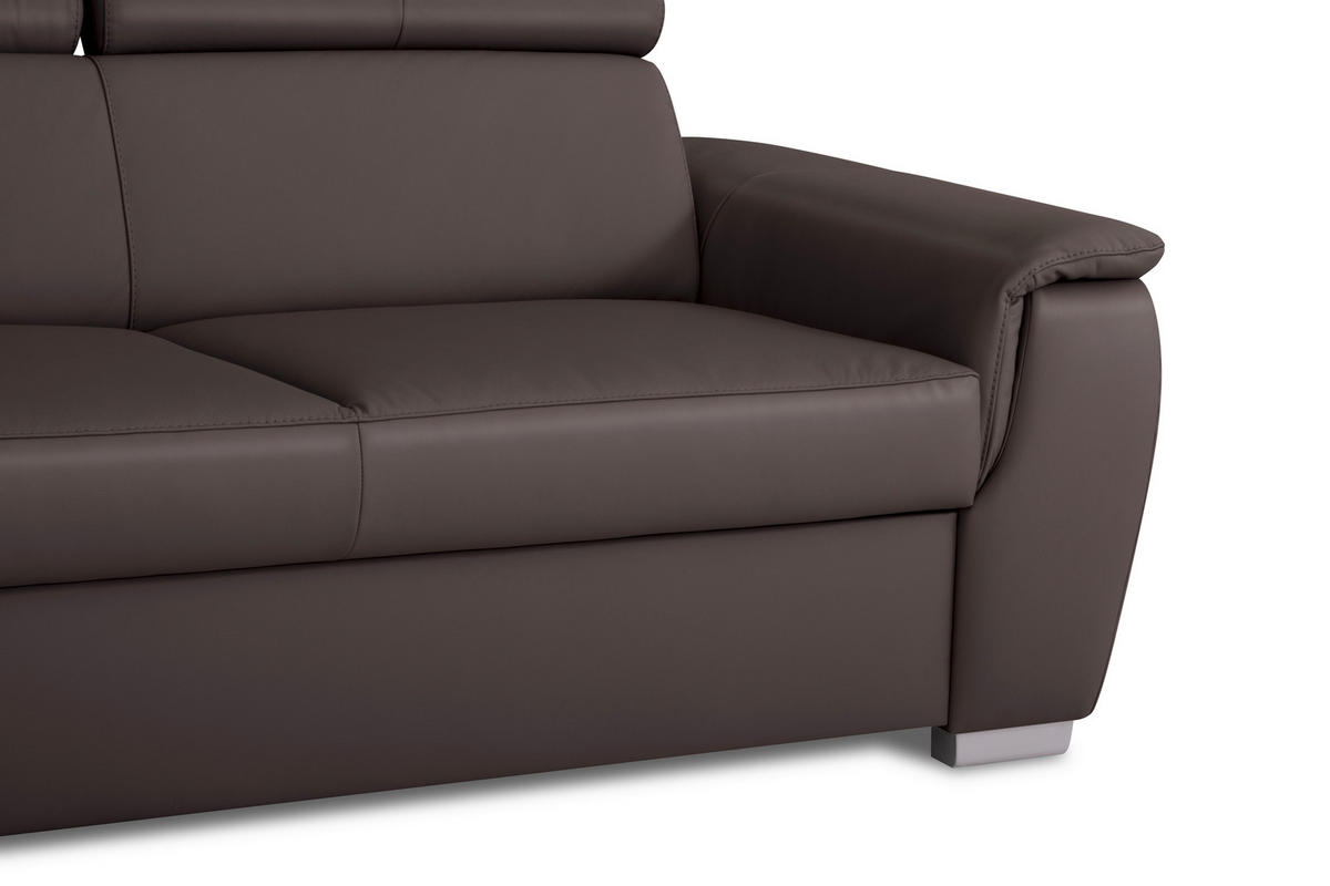WOHNLANDSCHAFT  in Kombination Echtleder/Lederlook Dunkelbraun  - Dunkelbraun, Leder/Metall (211/262cm) - Celina Home