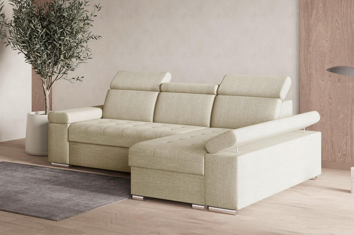 ECKSOFA TORONTO in Webstoff Creme  - Silberfarben/Creme, Design, Kunststoff/Textil (260/168cm) - MID.YOU
