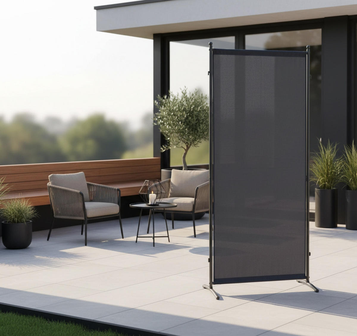 SICHTSCHUTZ - Silberfarben/Grau, KONVENTIONELL, Textil/Metall (80/188/50cm) - Gardenson