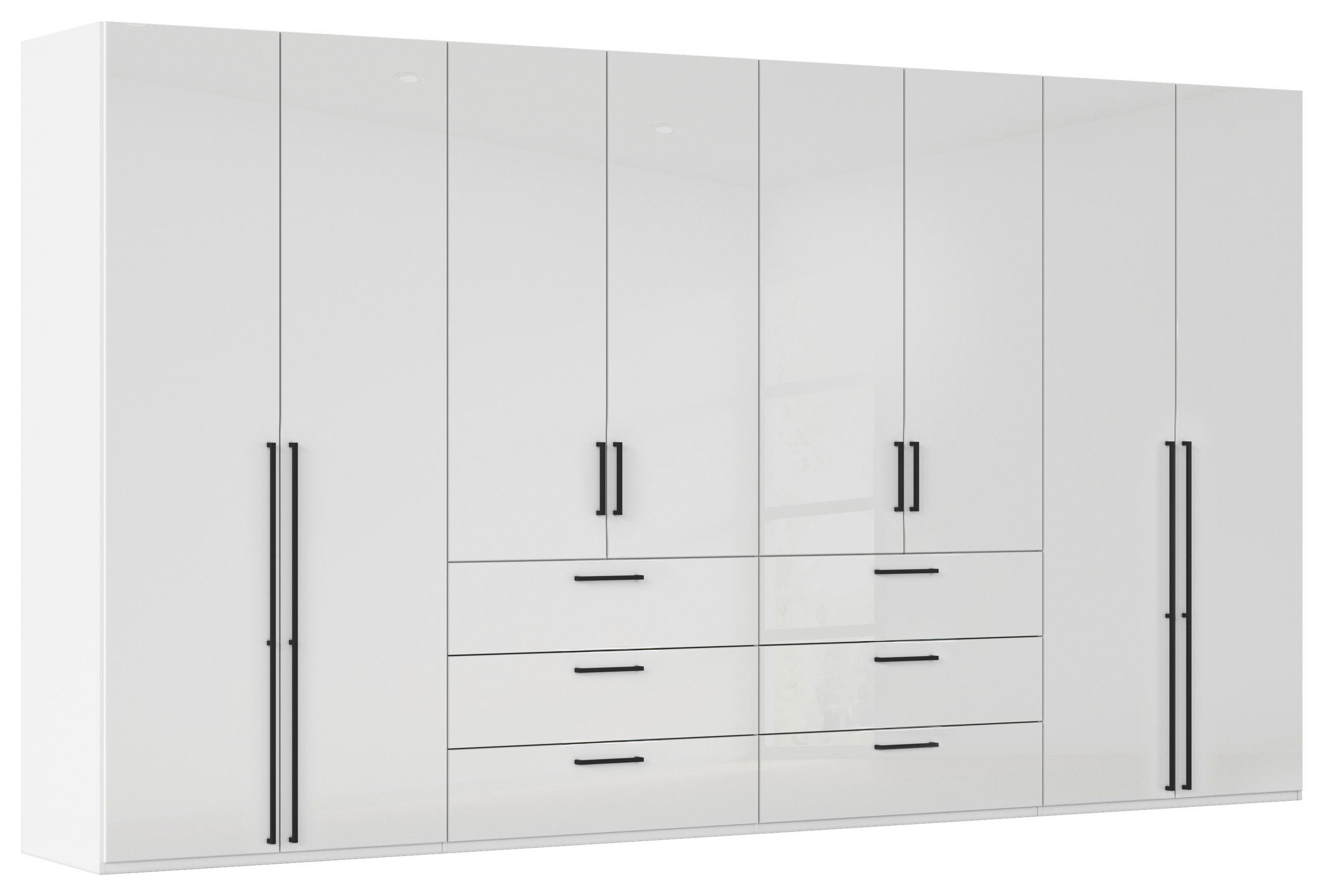 DREHTÜRENSCHRANK 400/223/61 cm,  in Weiß, Weiß Hochglanz, 8-türig  - Weiß Hochglanz/Schwarz, Basics, Holzwerkstoff/Metall (400/223/61cm) - Novel