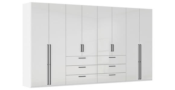 DREHTÜRENSCHRANK 400/223/61 cm,  in Weiß, Weiß Hochglanz, 8-türig  - Weiß Hochglanz/Schwarz, Basics, Holzwerkstoff/Metall (400/223/61cm) - Novel