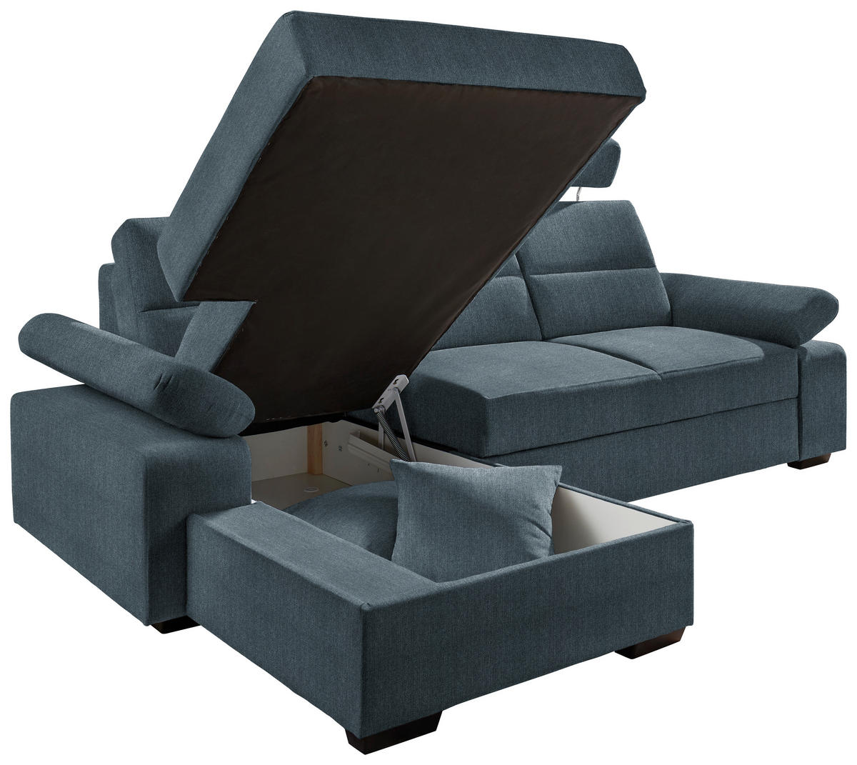 ECKSOFA Blau Webstoff  - Blau/Dunkelbraun, KONVENTIONELL, Kunststoff/Textil (166/258cm) - Cantus