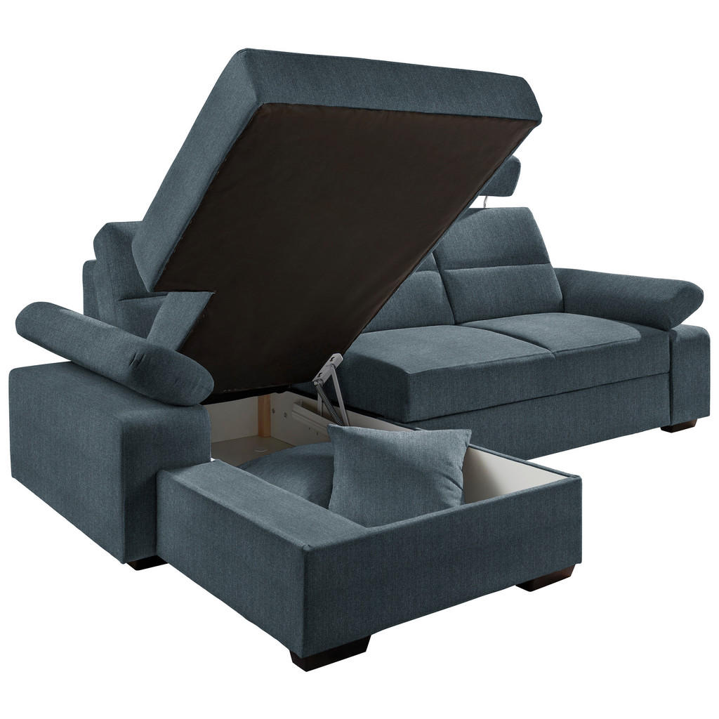 Thumbnail - Cantus Ecksofa, Blau, Textil, Uni, 3-Sitzer, Ottomane links, L-Form, 258x166 cm, Typenauswahl, Stoffauswahl, seitenverke...