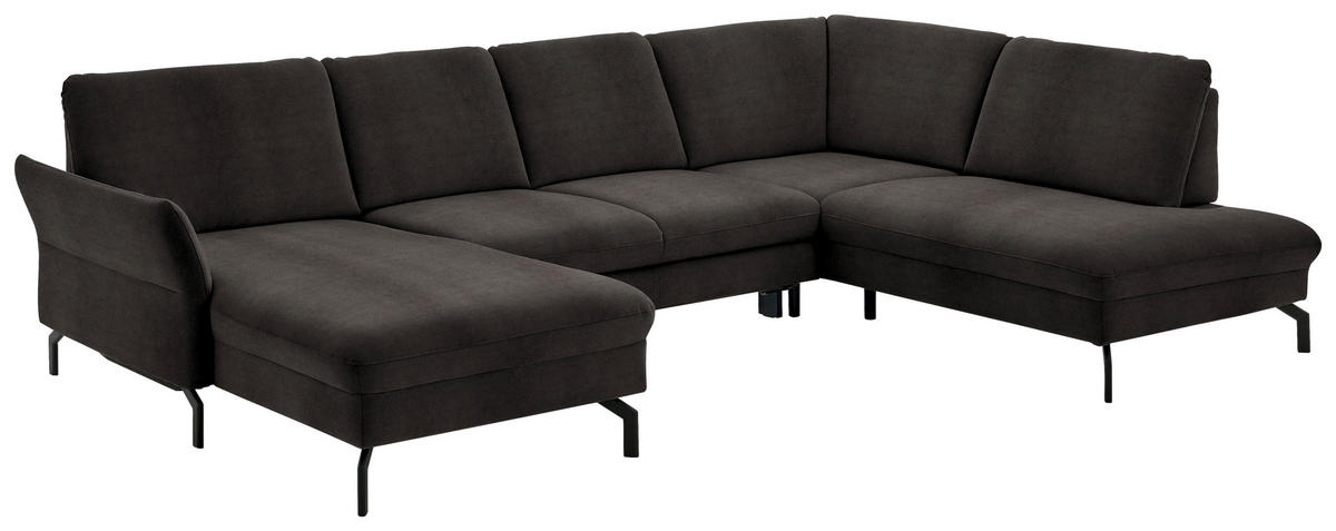 WOHNLANDSCHAFT in Velours Dunkelbraun  - Dunkelbraun/Schwarz, Design, Textil/Metall (179/335/220cm) - Beldomo System