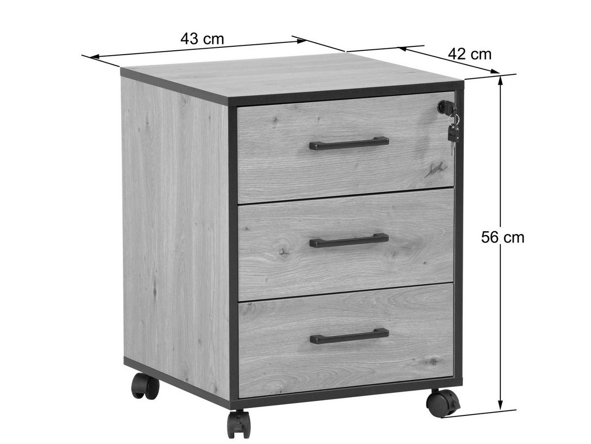ROLLCONTAINER 43/56/42 cm  - Schwarz/Eiche Artisan, MODERN, Holzwerkstoff/Kunststoff (43/56/42cm) - Livetastic