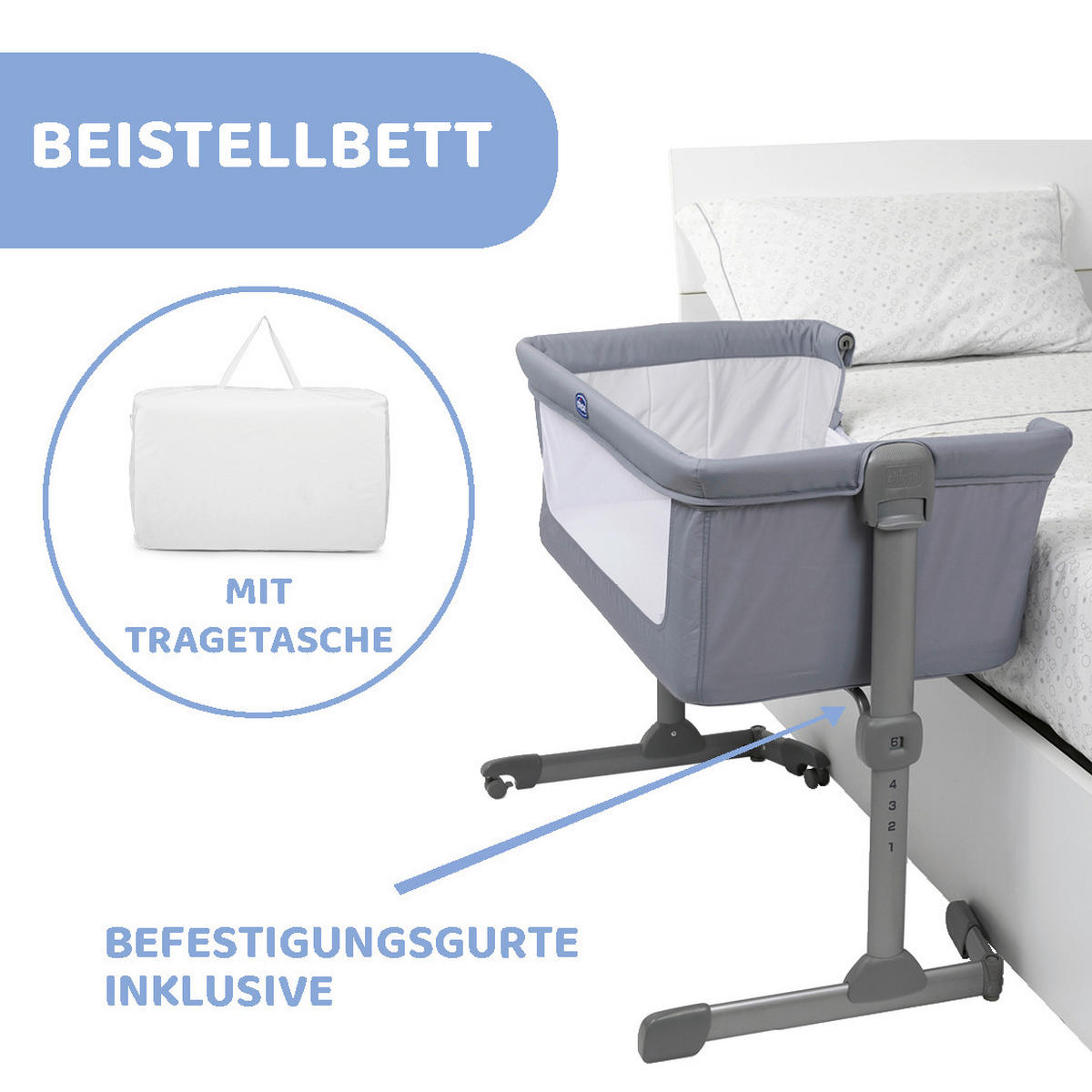BEISTELLBETT NEXT2ME ESSENTIAL  - Grau, Basics, Textil/Metall (98/65/80/70,5cm) - Chicco