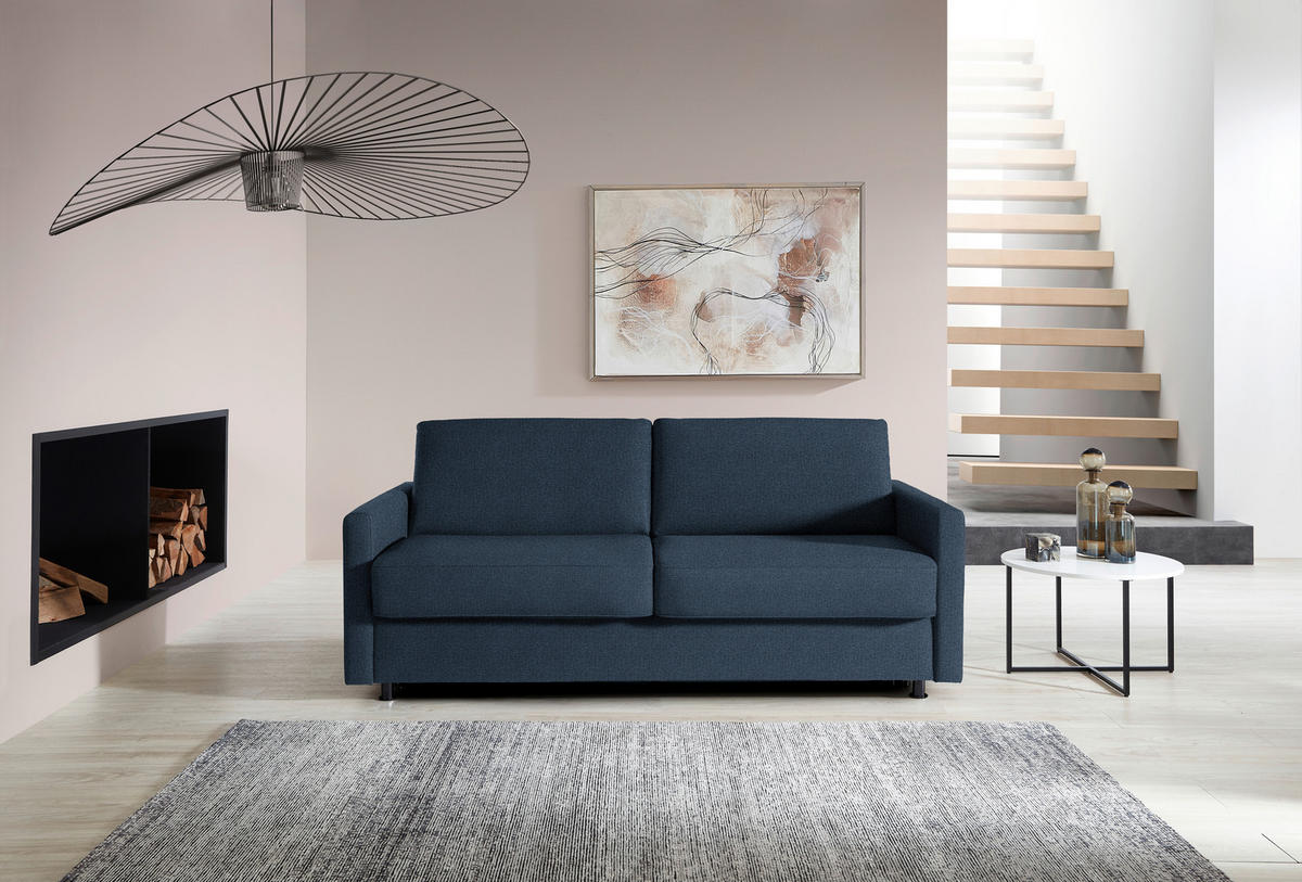 SCHLAFSOFA  in Flachgewebe Dunkelblau  - Schwarz/Dunkelblau, KONVENTIONELL, Textil/Metall (207/88/101cm) - Bali