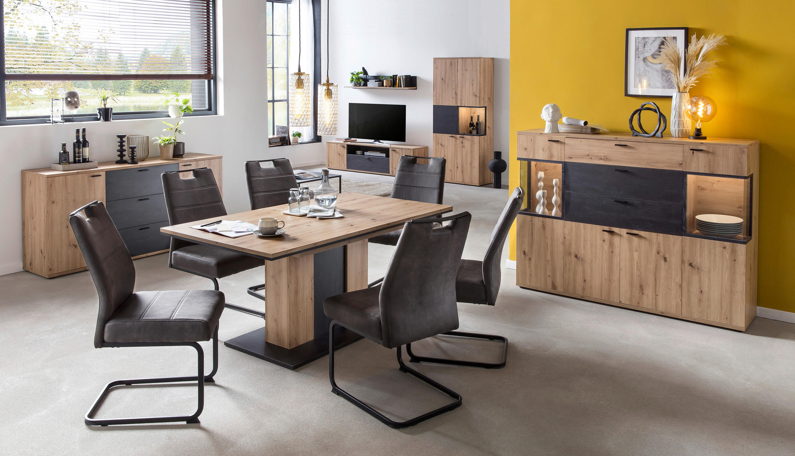 ESSTISCH Eiche Artisan rechteckig  ausziehbar  - Schwarz/Eiche Artisan, MODERN, Holzwerkstoff (210/90/75cm) - MID.YOU