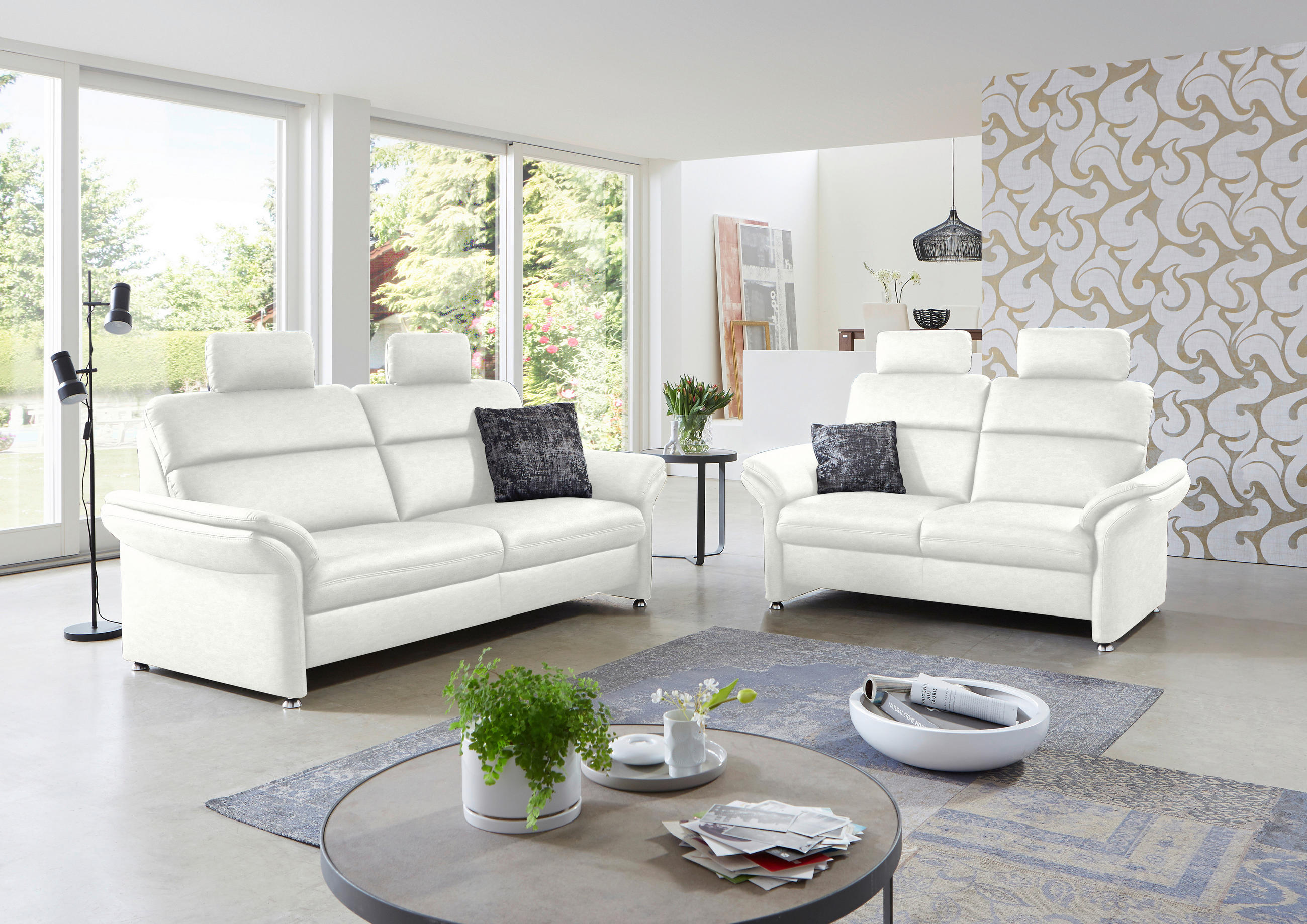 3-SITZER-SOFA in Echtleder Weiss  - Weiss/Alufarben, Konventionell, Leder/Metall (228/96/92cm) - Beldomo Premium