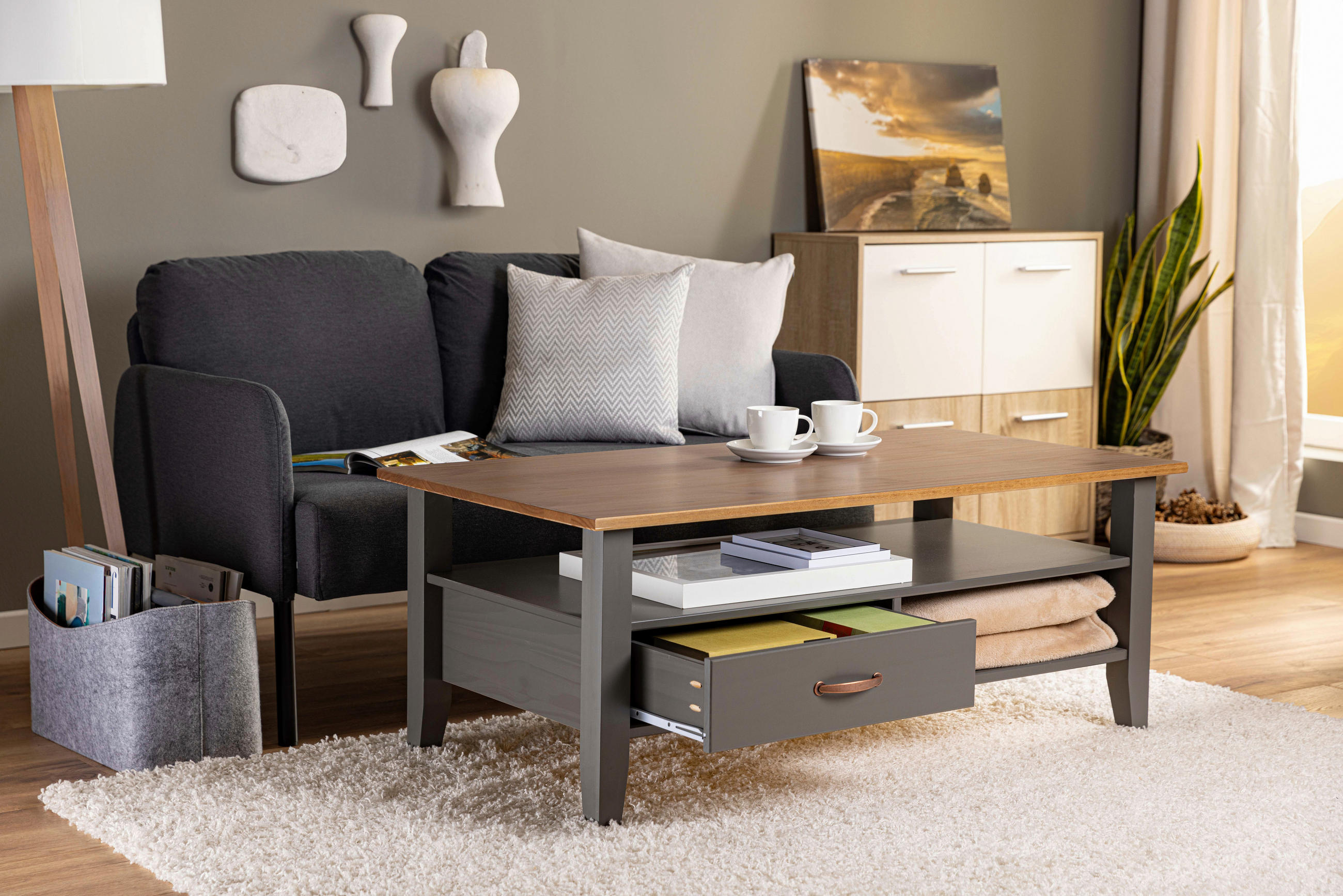 COUCHTISCH in Holz 115/60/45 cm  - Braun/Grau, Design, Holz (115/60/45cm) - Livetastic