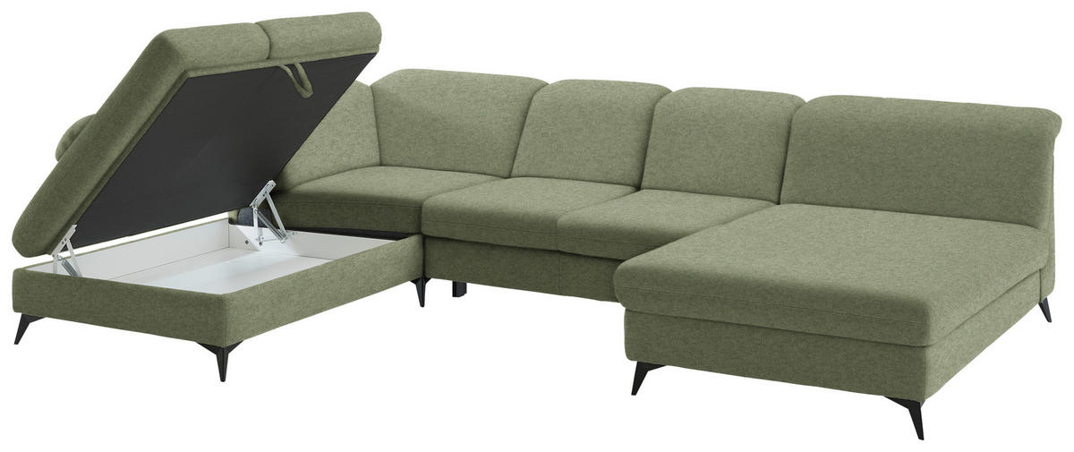 WOHNLANDSCHAFT Chenille Olivgrün  - Schwarz/Olivgrün, Design, Textil/Metall (255/369/198cm) - Beldomo Style