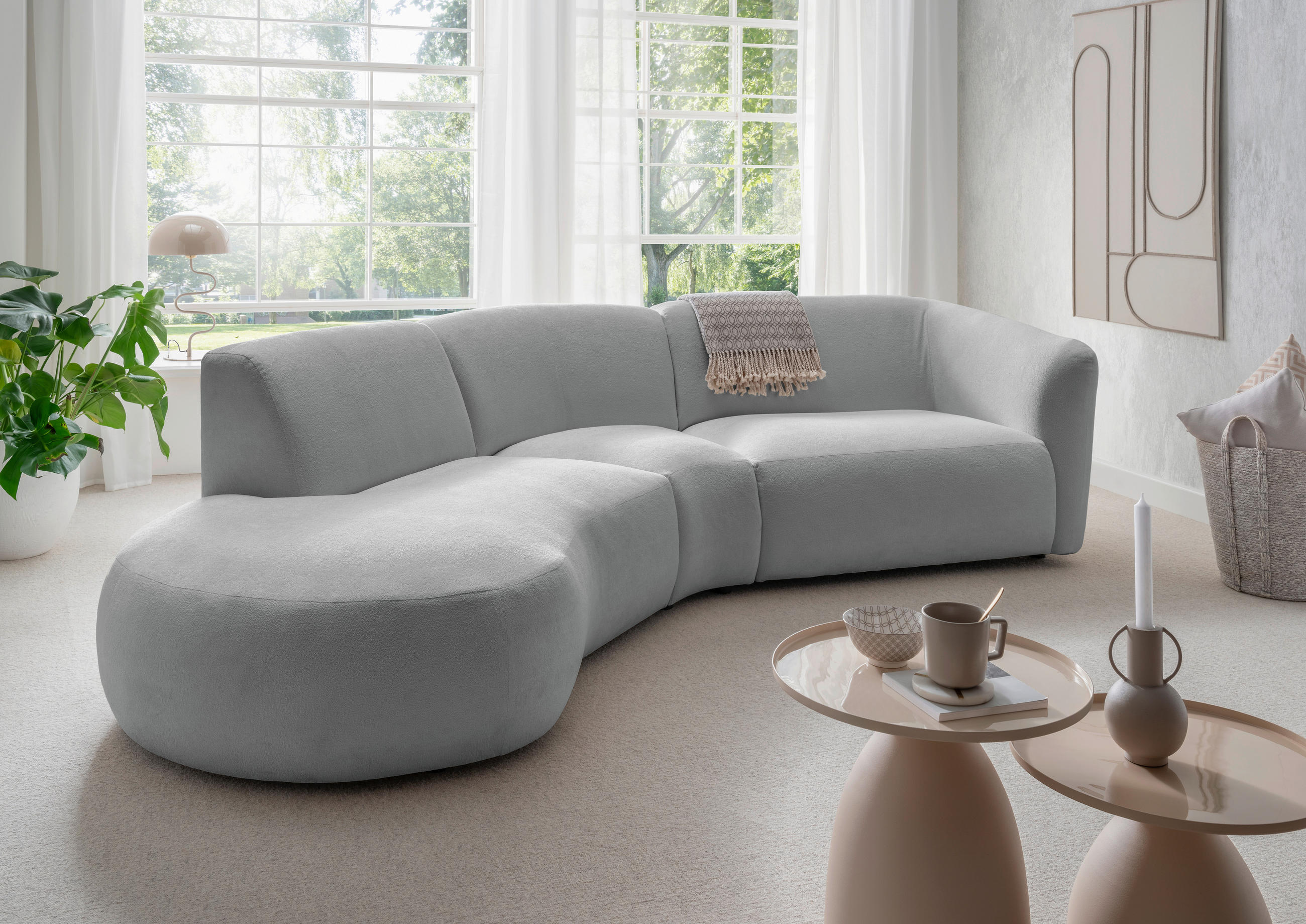 ECKSOFA in Mikrofaser Silberfarben  - Silberfarben/Schwarz, Modern, Kunststoff/Textil (182/276cm) - Livetastic