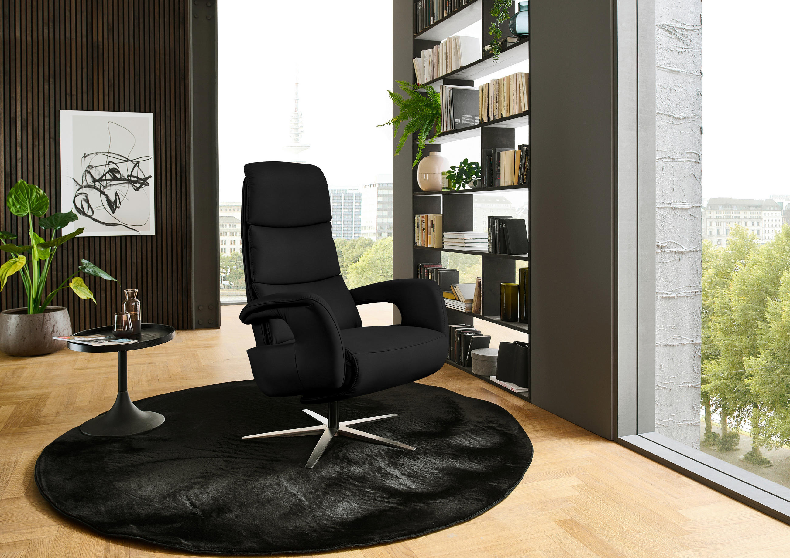 RELAXSESSEL in Leder Schwarz  - Edelstahlfarben/Schwarz, Design, Leder/Metall (76/119/86cm) - Dieter Knoll