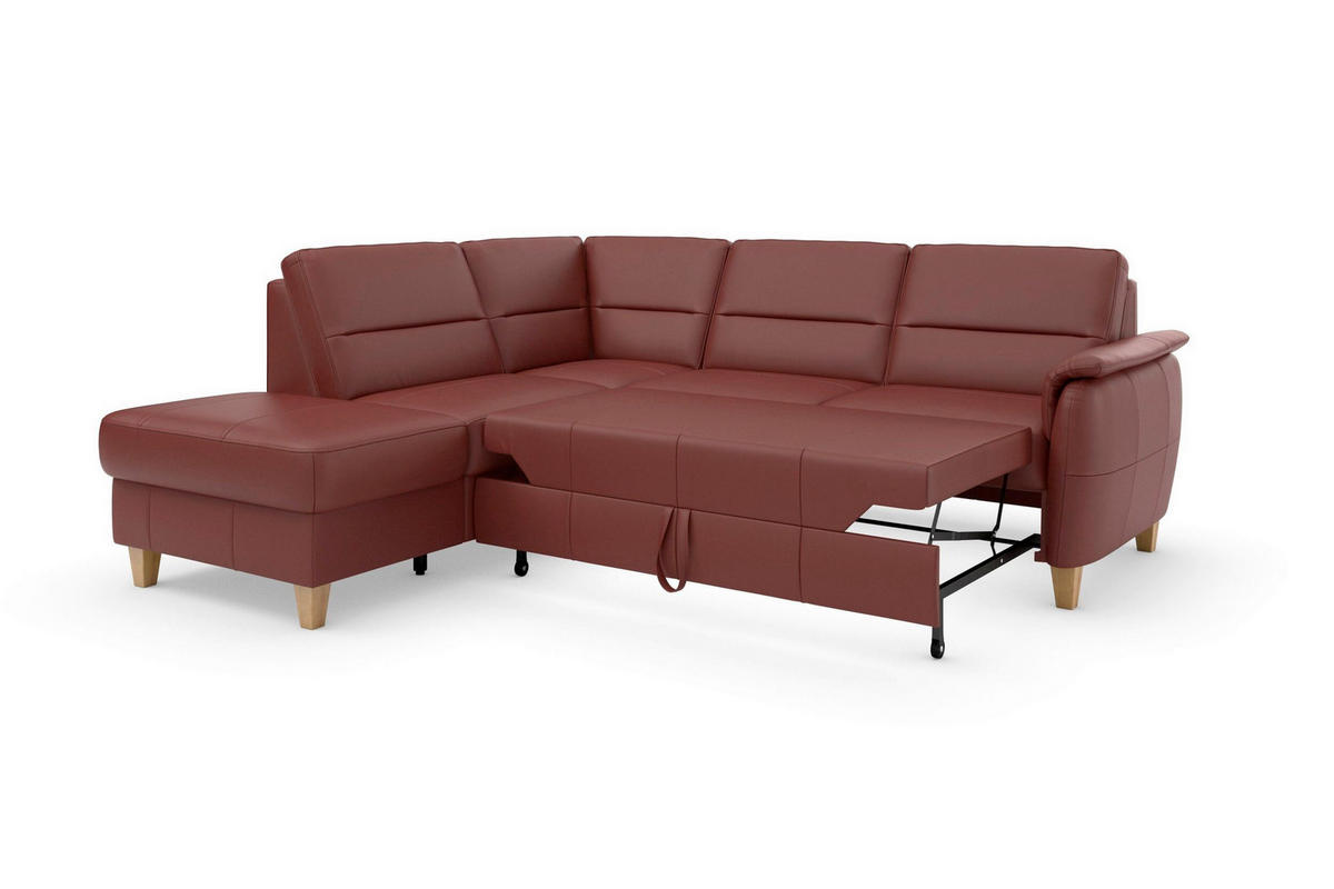 ROHOVÁ SEDAČKA, koža, červenohnedá - červenohnedá/farba duba, Basics, koža/drevo (212/236cm) - Sit & More