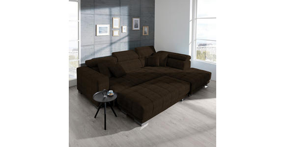 ECKSOFA in Mikrofaser Dunkelbraun  - Chromfarben/Dunkelbraun, Design, Textil/Metall (301/207cm) - Xora