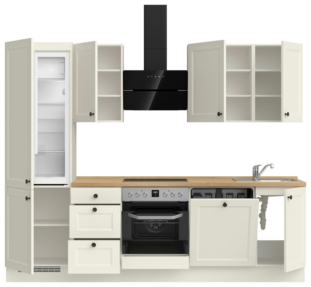 KÜCHENBLOCK Cascada 270 cm  in Weiß, Eichefarben  - Eichefarben/Schwarz, MODERN, Holzwerkstoff/Metall (270cm) - Nobilia