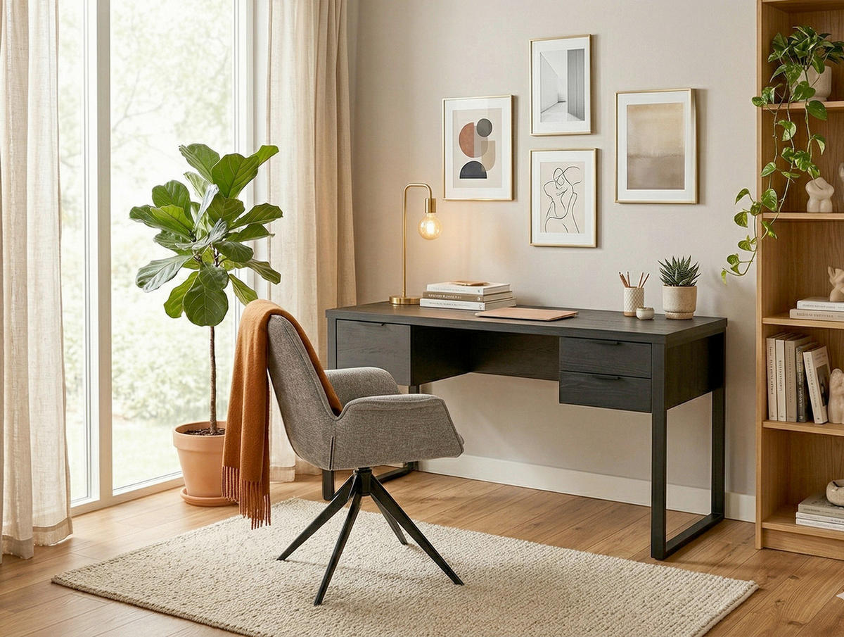 SCHREIBTISCH 150/120/76 cm Schwarz Stauraum, in verschiedenen Holz-Dekoren erhältlich  - Schwarz, Lifestyle, Holzwerkstoff/Metall (150/120/76cm)