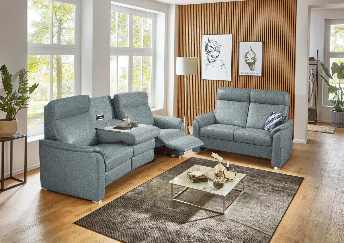 SITZGARNITUR  in Flachgewebe Graublau  - Graublau/Alufarben, KONVENTIONELL, Textil/Metall (218/156/107/103/95cm) - Beldomo Comfort
