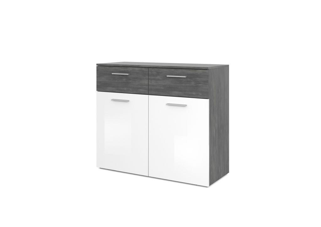 KOMODA   100/85/38 cm   antracit, bijela visoki sjaj  - srebrne boje/bijela visoki sjaj, Konvencionalno, drvni materijal/plastika (100/85/38cm) - MID.YOU