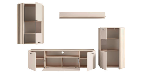 WOHNWAND  in Eichefarben, Kaschmir  290/190/40 cm  - Kaschmir/Eichefarben, MODERN, Glas/Holzwerkstoff (290/190/40cm) - Hom`in