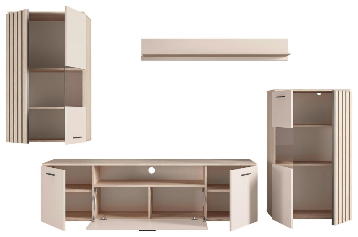 REGAL ZA DNEVNI BORAVAK boje hrasta, kašmir   - kašmir/boje hrasta, Moderno, staklo/drvni materijal (290/190/40cm) - Hom`in