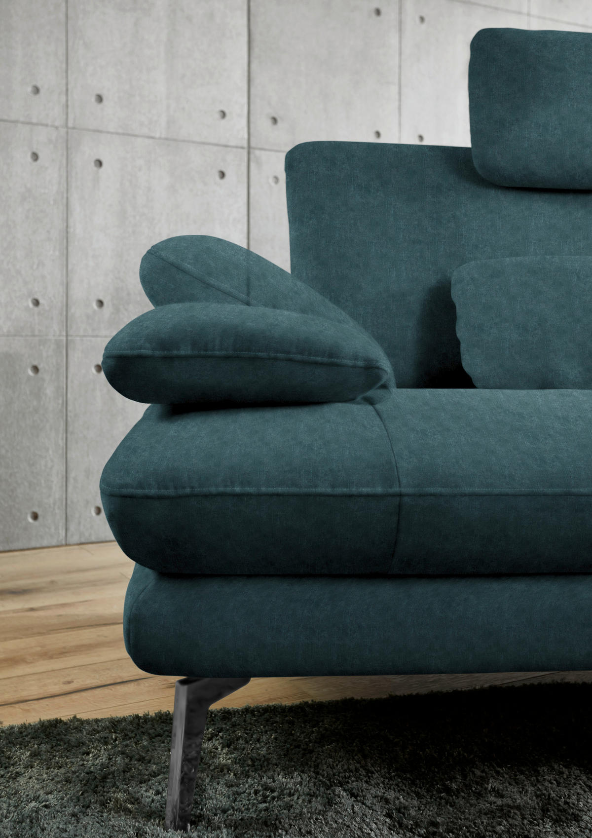 ECKSOFA in Velours Petrol  - Petrol/Schwarz, Design, Textil/Metall (284/184cm) - Dieter Knoll