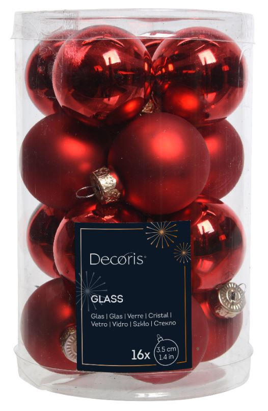 CHRISTBAUMKUGEL-SET 3,5 cm 16-teilig  - Rot, LIFESTYLE, Glas (3,5cm)