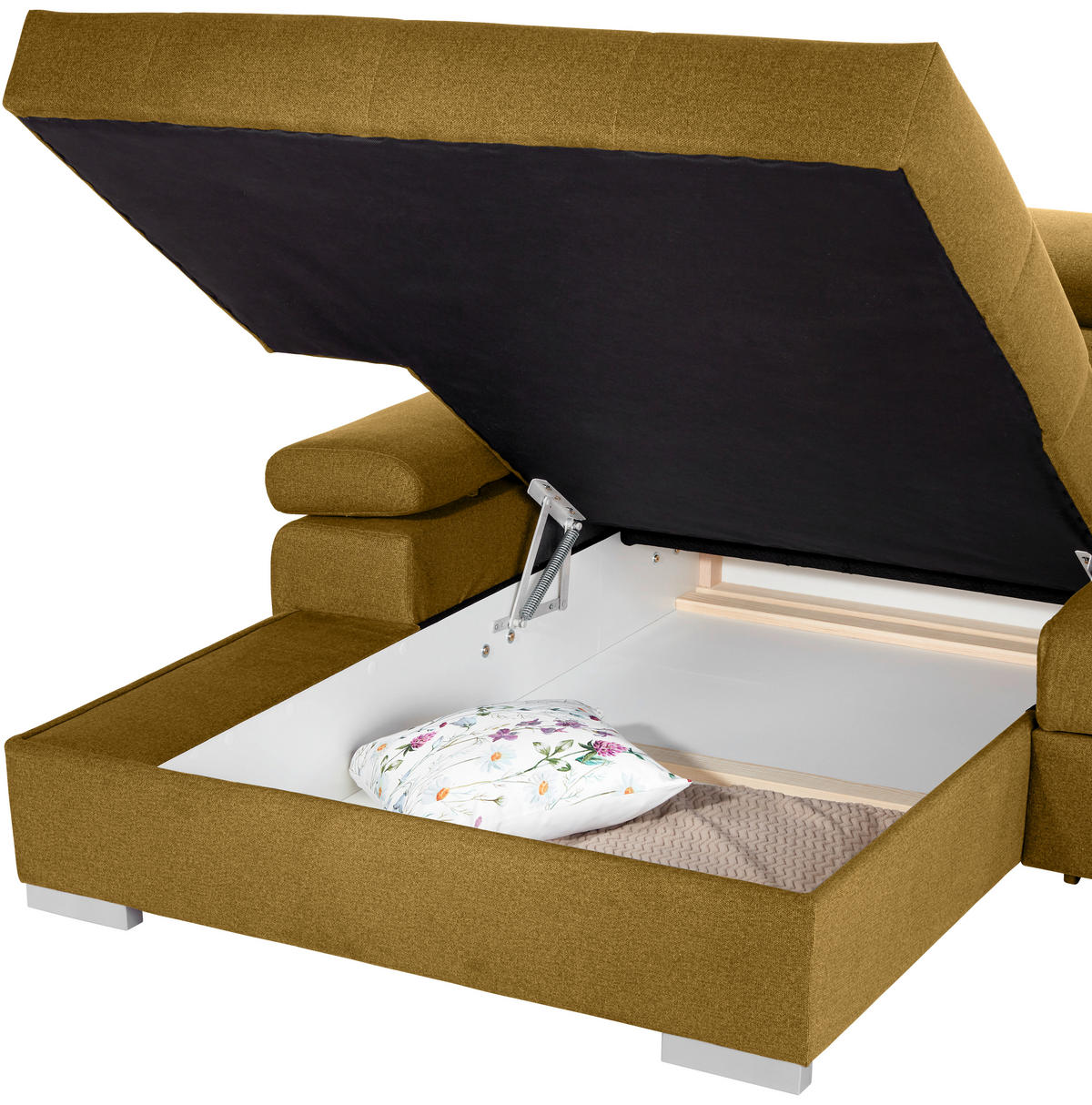 ECKSOFA in Velours Ecru  - Ecru/Silberfarben, Design, Holz/Textil (183/292cm) - Livetastic