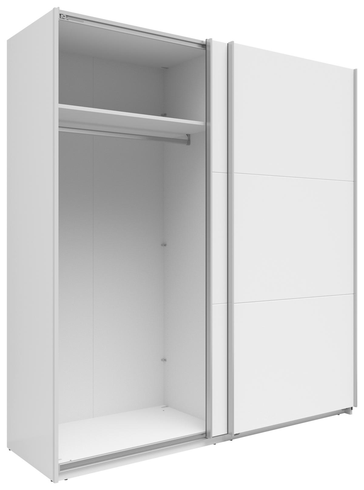 SCHWEBETÜRENSCHRANK 200/216/64 cm 2-türig Weiß  - Silberfarben/Weiß, Basics, Holzwerkstoff/Metall (200/216/64cm) - Boxxx