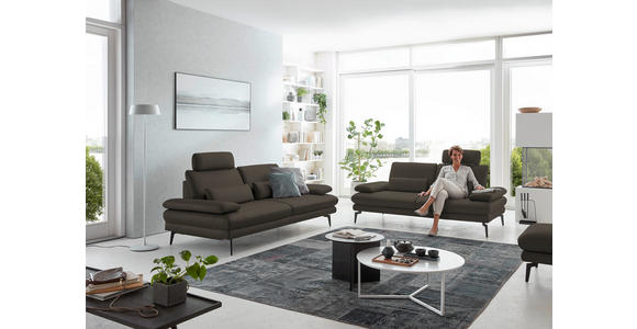 3-SITZER-SOFA in Leder Graubraun - Graubraun/Schwarz, Design, Leder/Metall (222/86/104cm) - Dieter Knoll