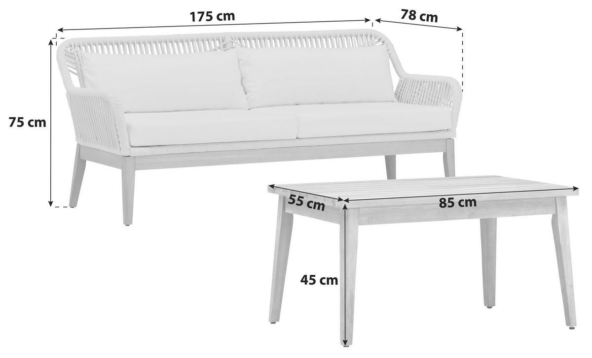 LOUNGEGARNITUR Akazie vollmassiv Aluminium  - Creme/Weiß, MODERN, Holz/Metall (85/55/45cm) - Ambia Garden