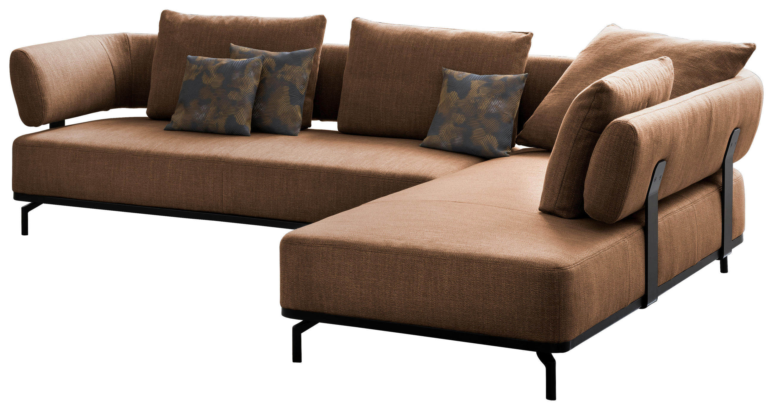 ECKSOFA Palio Honig Flachgewebe - Schwarz/Honig, Design, Textil/Metall (302/237cm) - Dieter Knoll