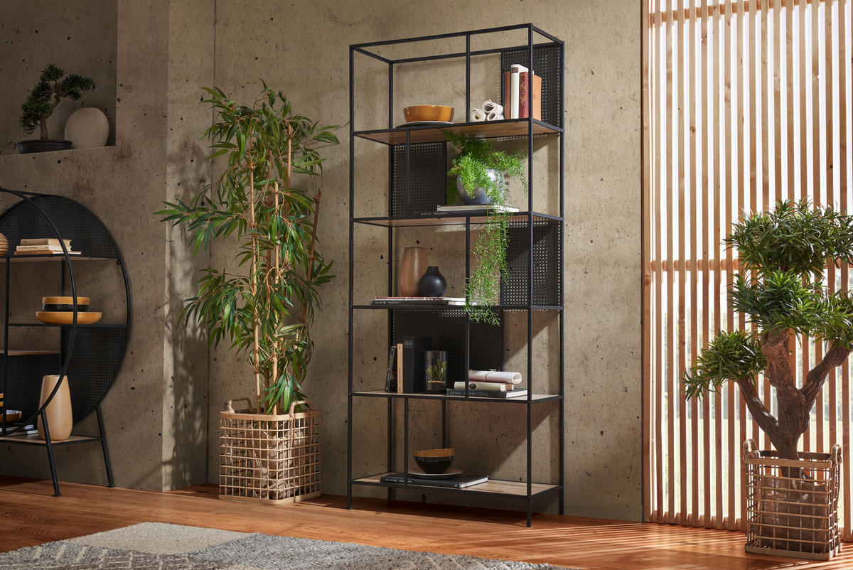 REGAL Schwarz, Eichefarben  - Eichefarben/Schwarz, Trend, Holzwerkstoff/Metall (76/180/33cm) - Xora