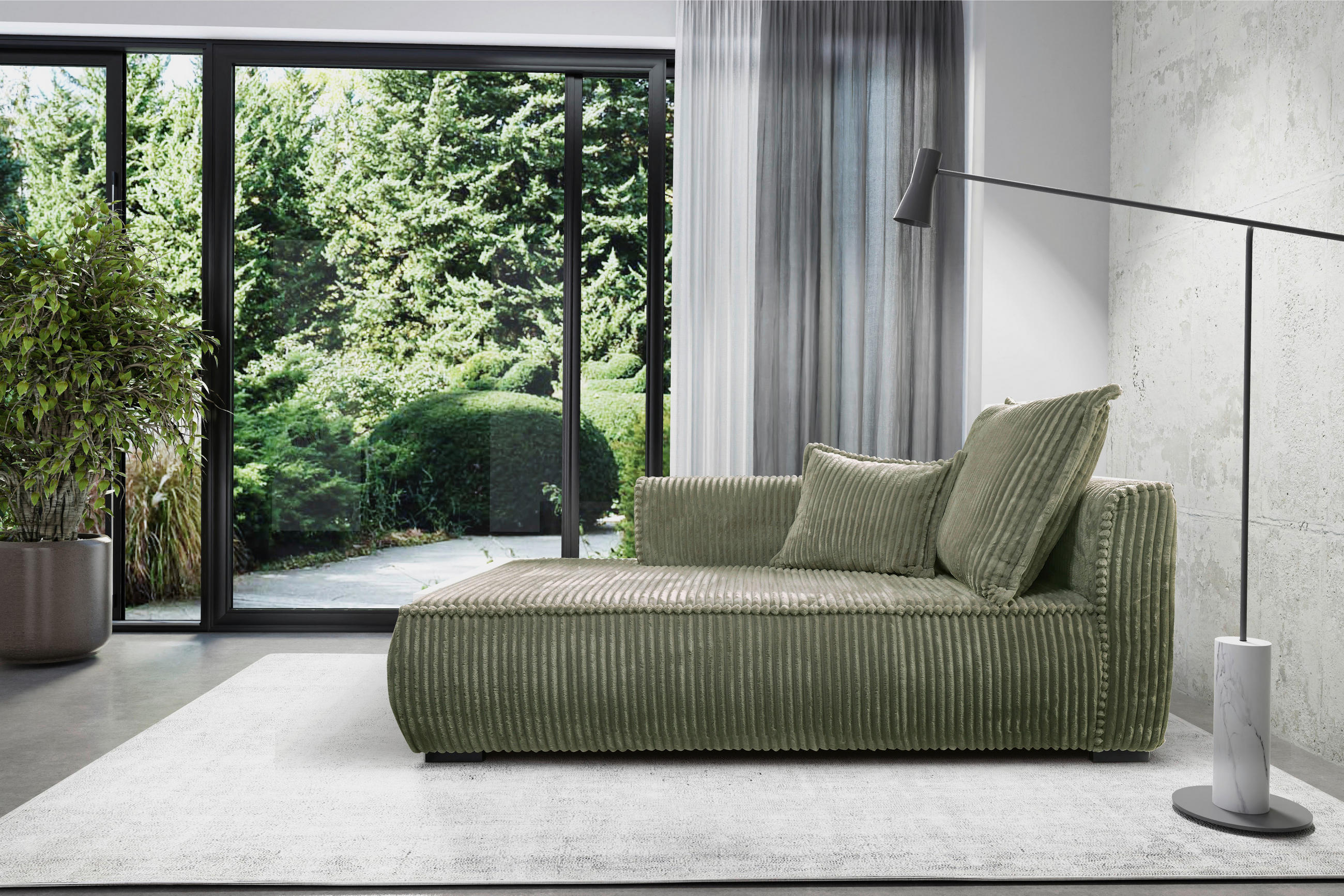 RÉCAMIERE in Cord Grün  - Schwarz/Grün, Design, Holz/Textil (207/75/121cm) - MID.YOU