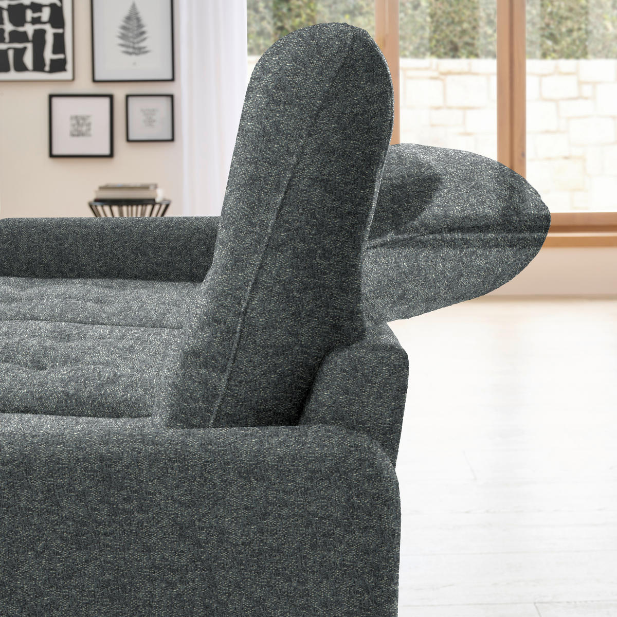 ECKSOFA Grau Chenille  - Schwarz/Grau, KONVENTIONELL, Textil/Metall (190/254cm) - Livetastic