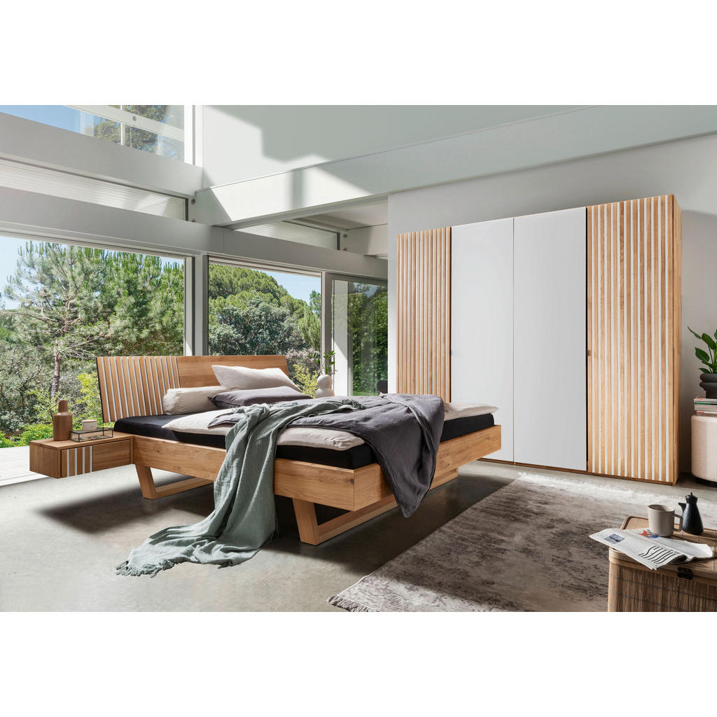 Thumbnail - Linea Natura Bett, Eiche, Weiß, Holz, Wildeiche, massiv, 180x200 cm, in verschiedenen Größen erhältlich, Schlafzimmer, B...