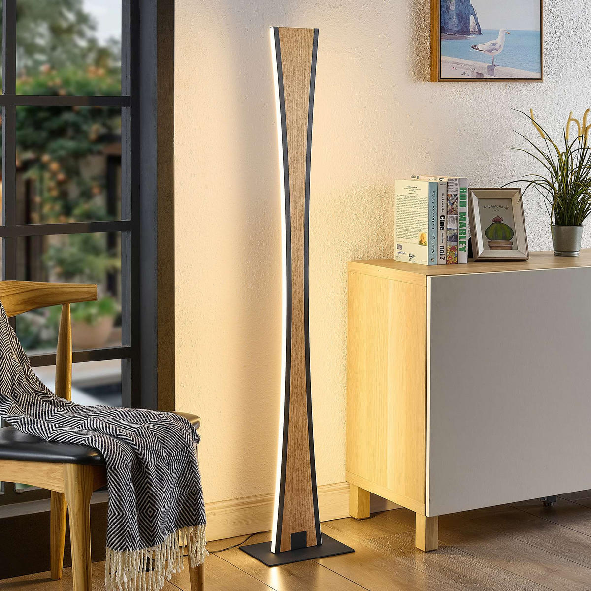 LED-STEHLEUCHTE Ella 26/140,8/18 cm   - Eichefarben/Schwarz, Natur, Holz/Kunststoff (26/140,8/18cm) - Novel