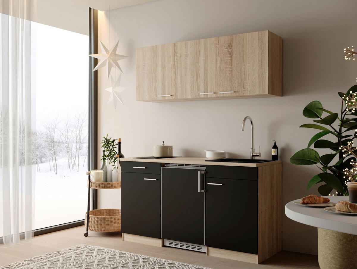 MAJHNA KUHINJA - črna/barve hrasta, Design, umetna masa/leseni material (150cm) - Respekta