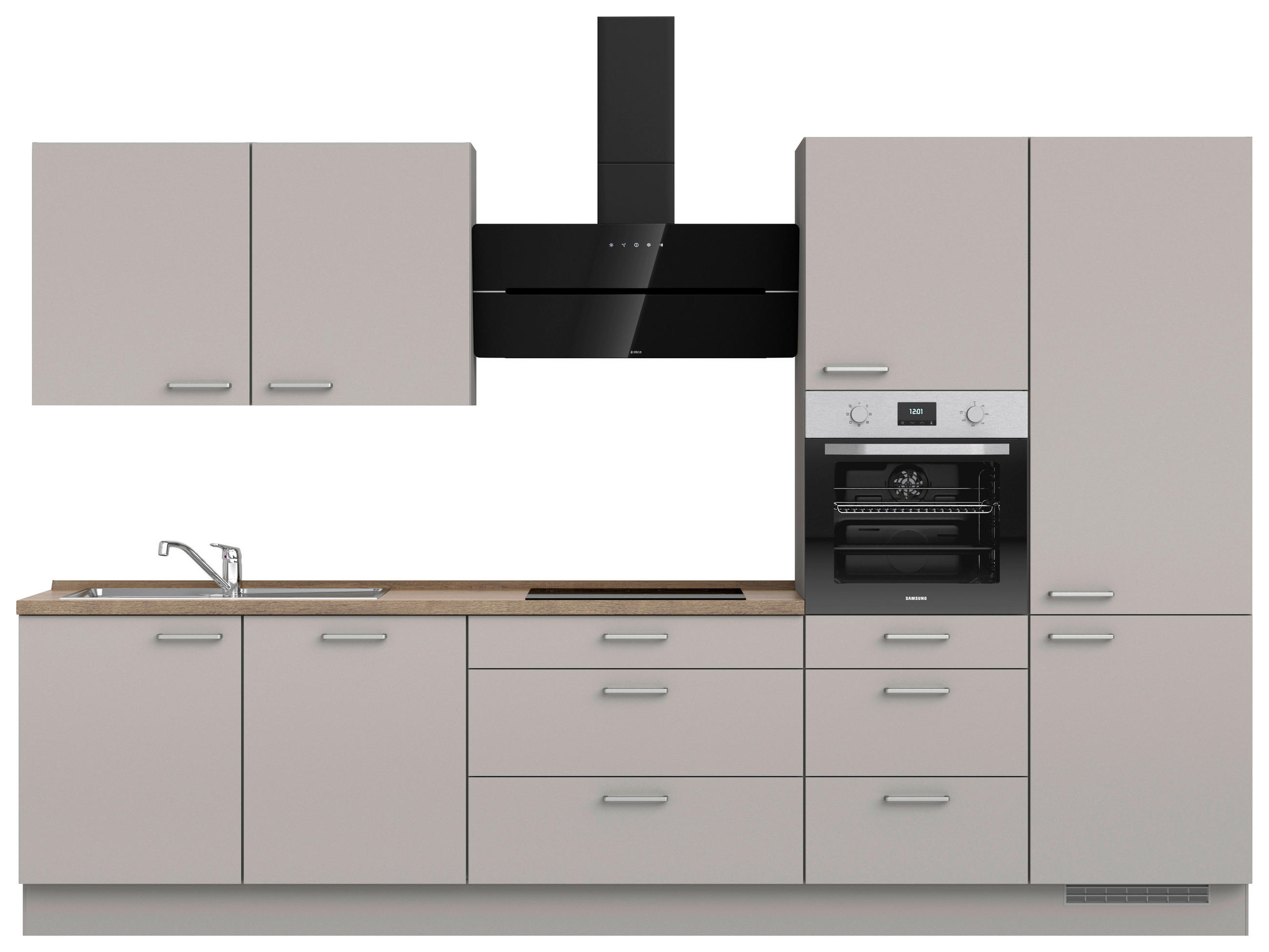 KÜCHENLEERBLOCK 330 cm   in Grau, Eiche dunkel  - Eiche dunkel/Edelstahlfarben, MODERN, Holzwerkstoff/Metall (330cm) - Nobilia