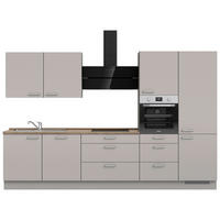 KÜCHENBLOCK 330 cm   in Grau, Eiche dunkel  - Eiche dunkel/Edelstahlfarben, MODERN, Holzwerkstoff/Metall (330cm) - Nobilia