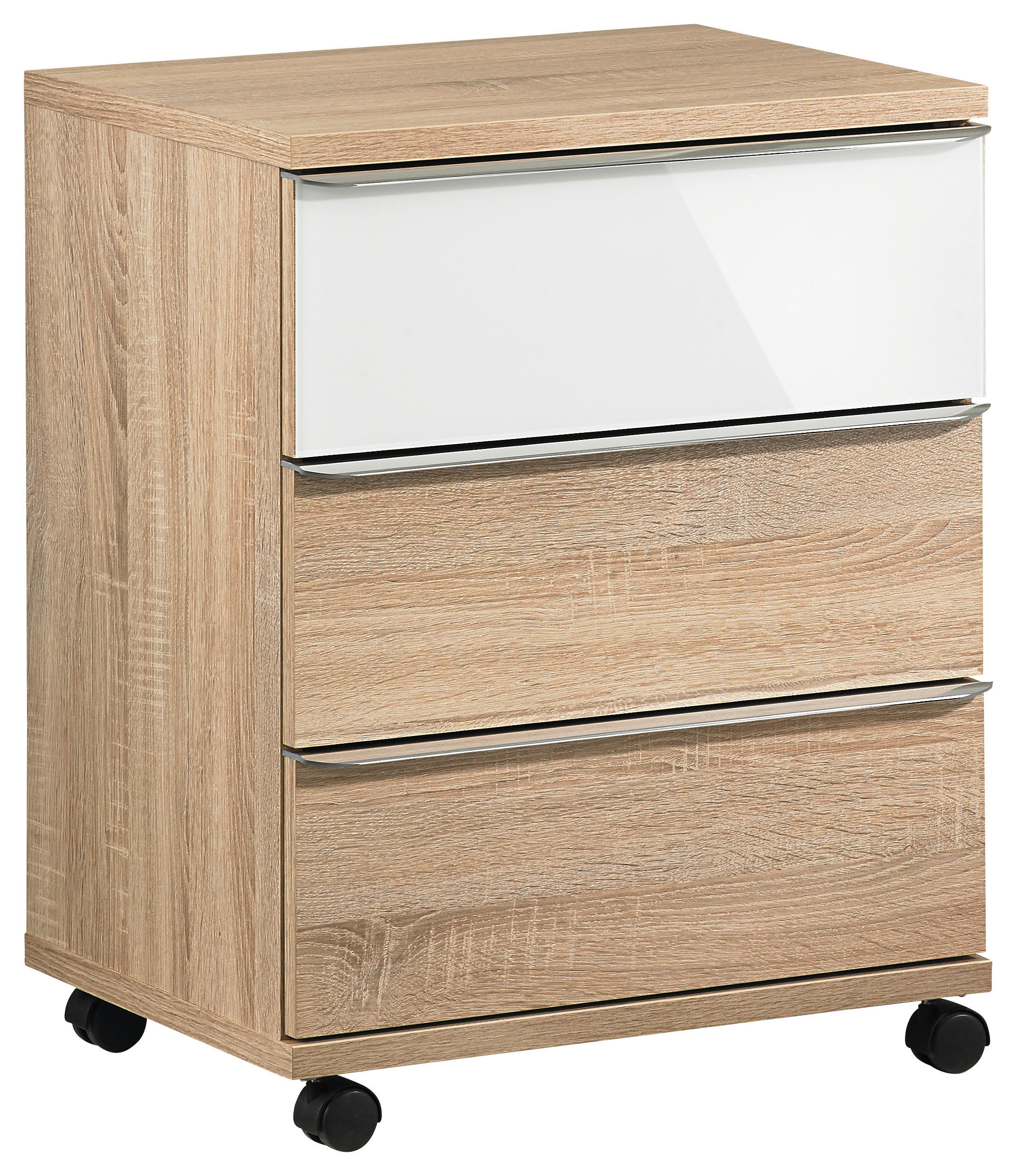 ROLLCONTAINER 51/65/40 cm  - Chromfarben/Weiss, Design, Glas/Holzwerkstoff (51/65/40cm) - Moderano