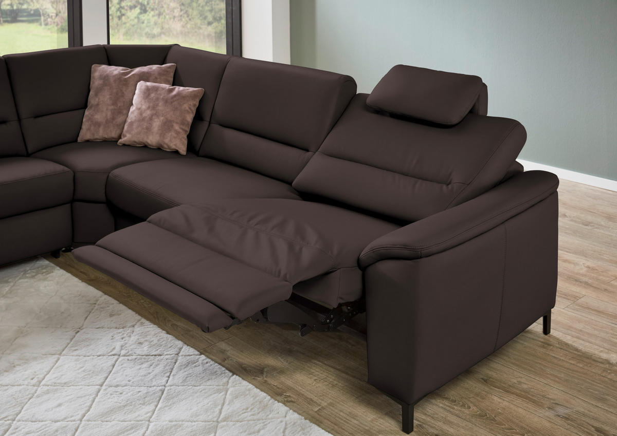 ECKSOFA  in Echtleder Mokka  249/290 cm  - Schwarz/Mokka, KONVENTIONELL, Leder/Metall (249/290cm) - Beldomo Premium